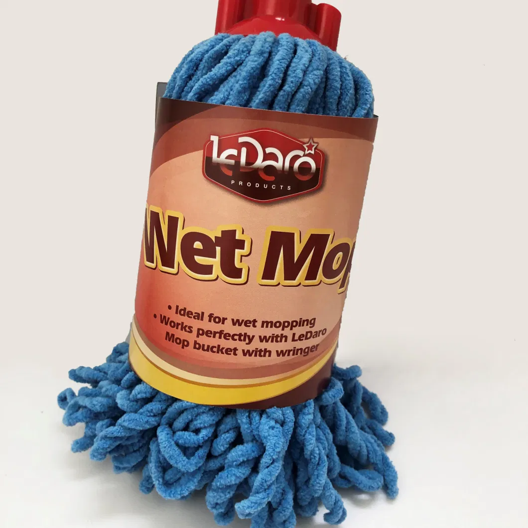 Customized Color Microfibre Wet Mop with Metal Handle Tton Mop 130 Grams in 100% Polyester Chenille Strip for Cleaning All Floor