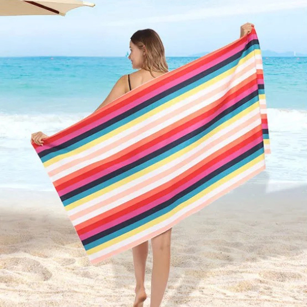 Summer Quick Dry Custom Sublimation Printed Suede Microfiber Microfibre Waffle Recycled Plastic Sand Free Beach Towel with Logo