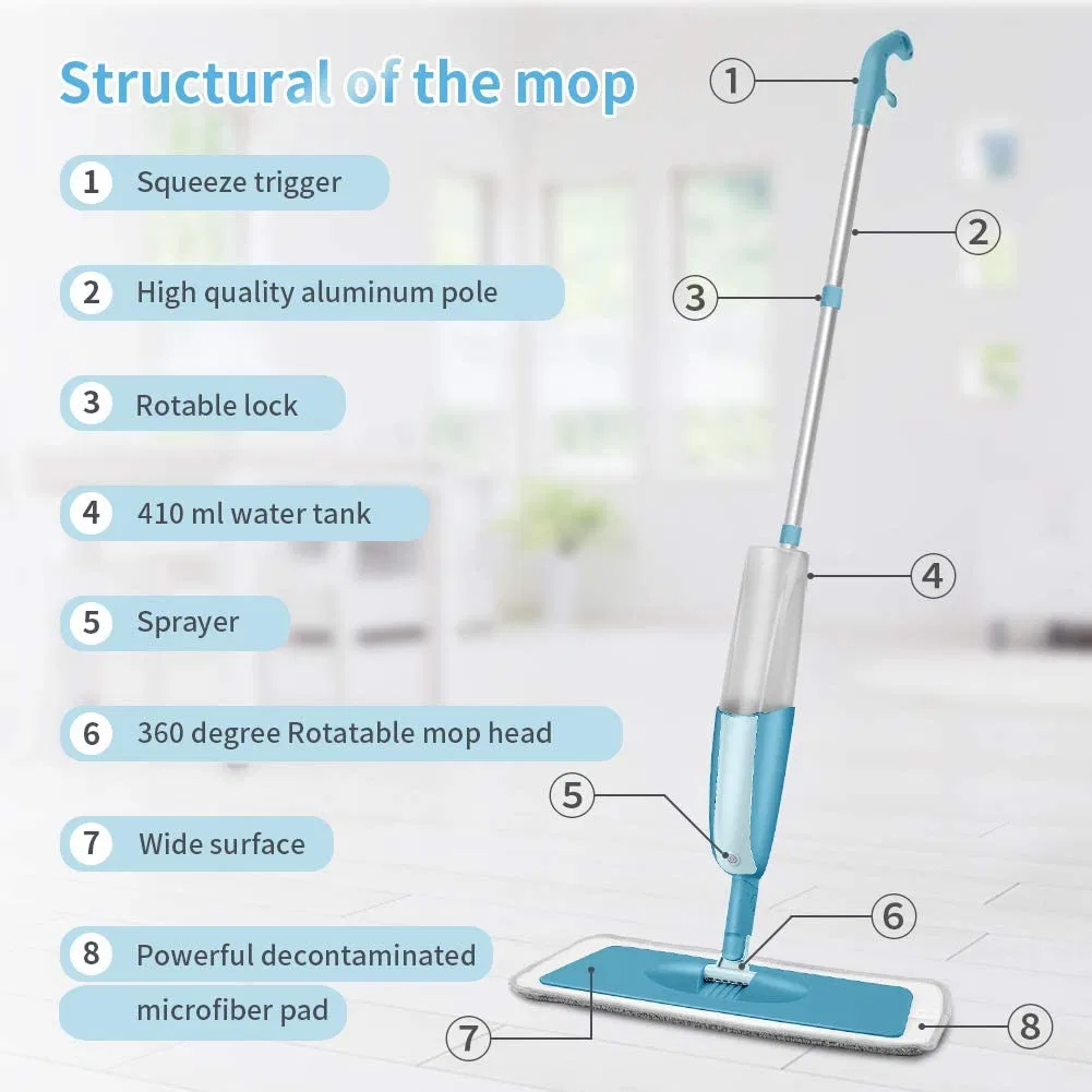 Spray Mop for Floor Cleaning, Floor Mop with a Refillable Spray Flat Mop