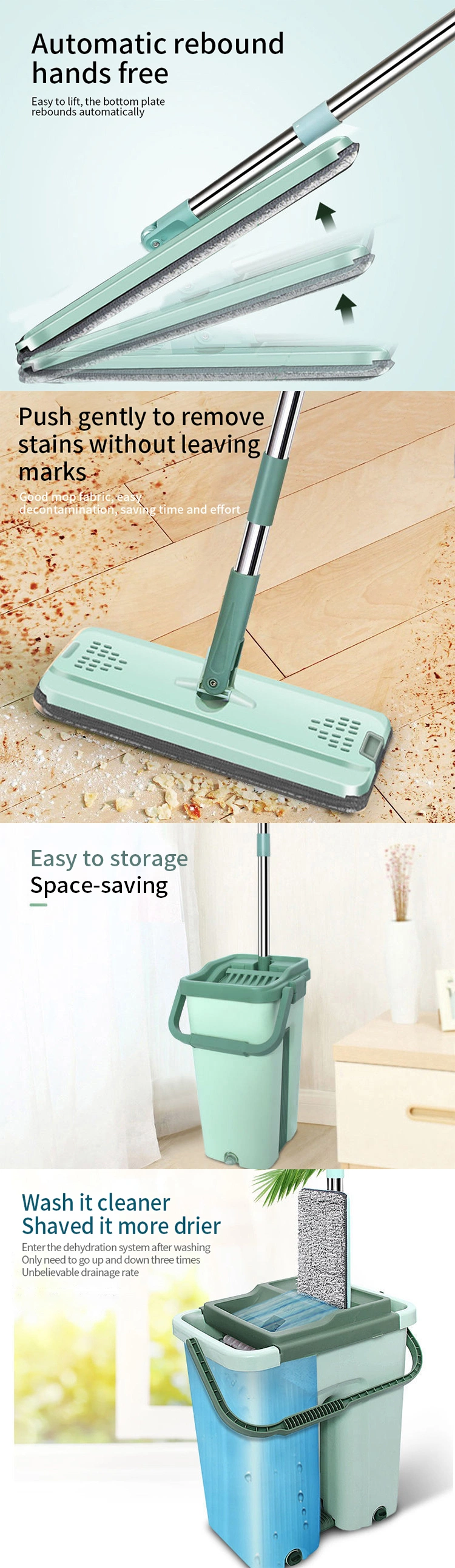 OEM Household Cleaning Tool 360 Degree Rotation Microfiber Material Flat Mop and Bucket
