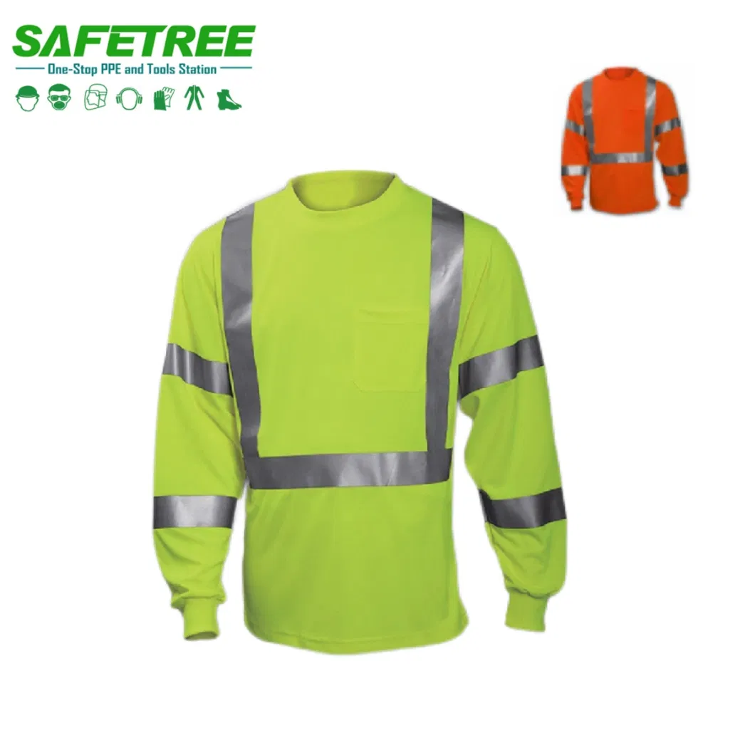 En 471 High Visible Reflective Long Sleeves T Shirt 100% Pure Polyester Hi Vis Clothing