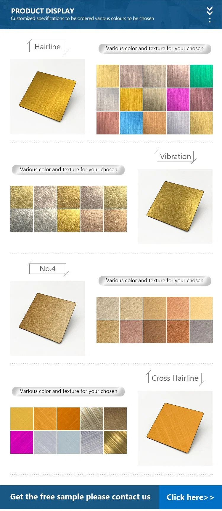 304 Stainless Steel Hairline Finish Champagne Gold Color Coating Metal Sheet for Hotel Wall Panel Skirting Line