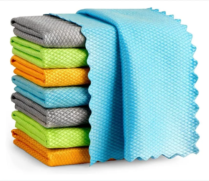 250GSM 30*30cm Fish Scale Microfiber Cleaning Cloth Kitchen Glass Towels