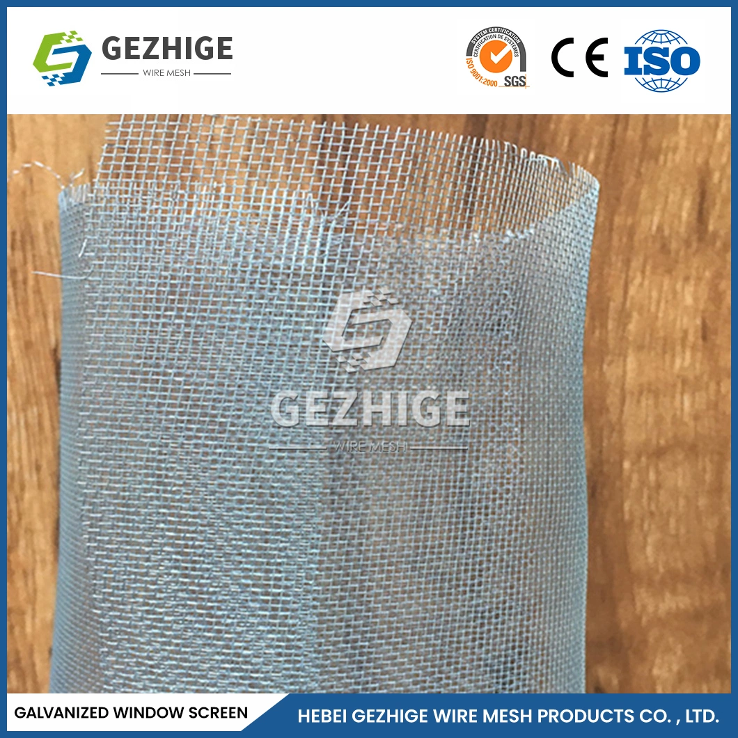 Gezhige OEM Custom Ready Made Window Screens Supplier 30m 100m Length Wrought Iron Window Screen China Plain Weave Galvanized Steel Wire Cloth for Window Screen