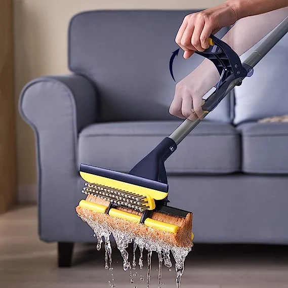 Sponge Mop Home Commercial Use Tile Floor Bathroom Garage Cleaning with Total 2 Sponge Heads Squeegee