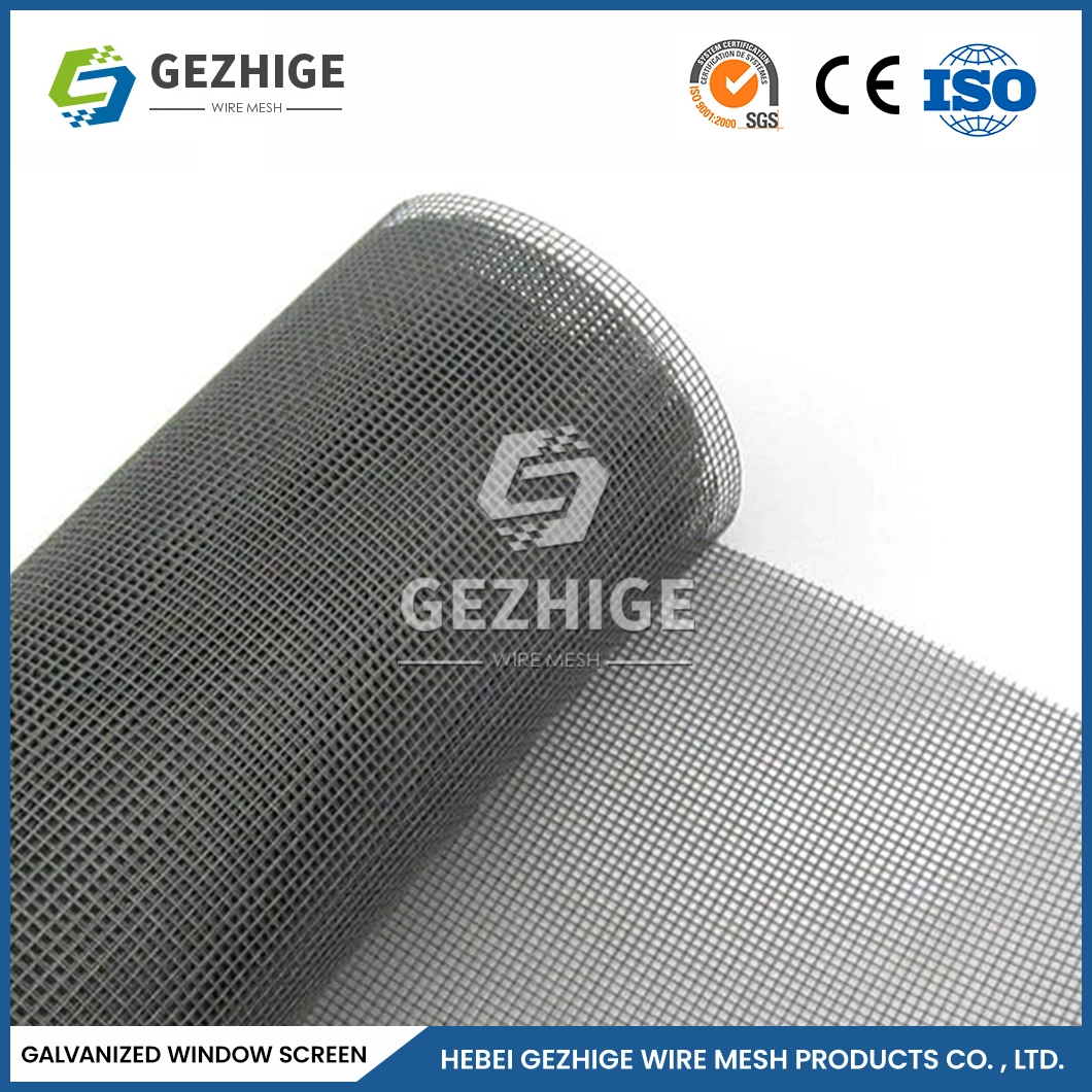 Gezhige OEM Custom Ready Made Window Screens Supplier 30m 100m Length Wrought Iron Window Screen China Plain Weave Galvanized Steel Wire Cloth for Window Screen