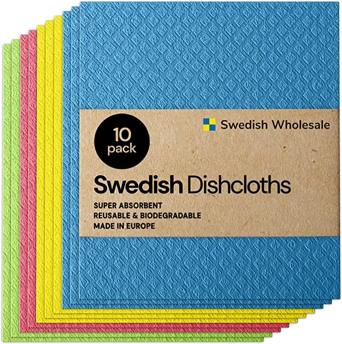 Wholesale Swedish Dish Cloths - 10 Pack Reusable, Absorbent Hand Towels for Kitchen, Counters &amp; Washing Dishes - Cellulose Sponge Cloth - Eco Friendly Gifts