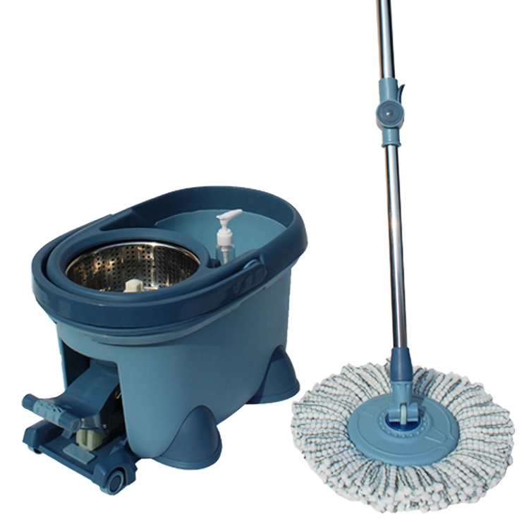 360 Rolling Spin Pole Mop with 2 Microfiber Mop Heads Foot Pedal Floor Mop Bucket Set