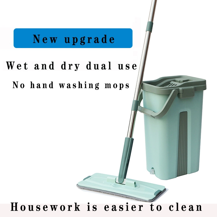 High Qualityfloor Cleaning Magic Flat Mop Microfibre Fabric Hand Free Mop with Bucket Set Water Squeeze Flat Mop