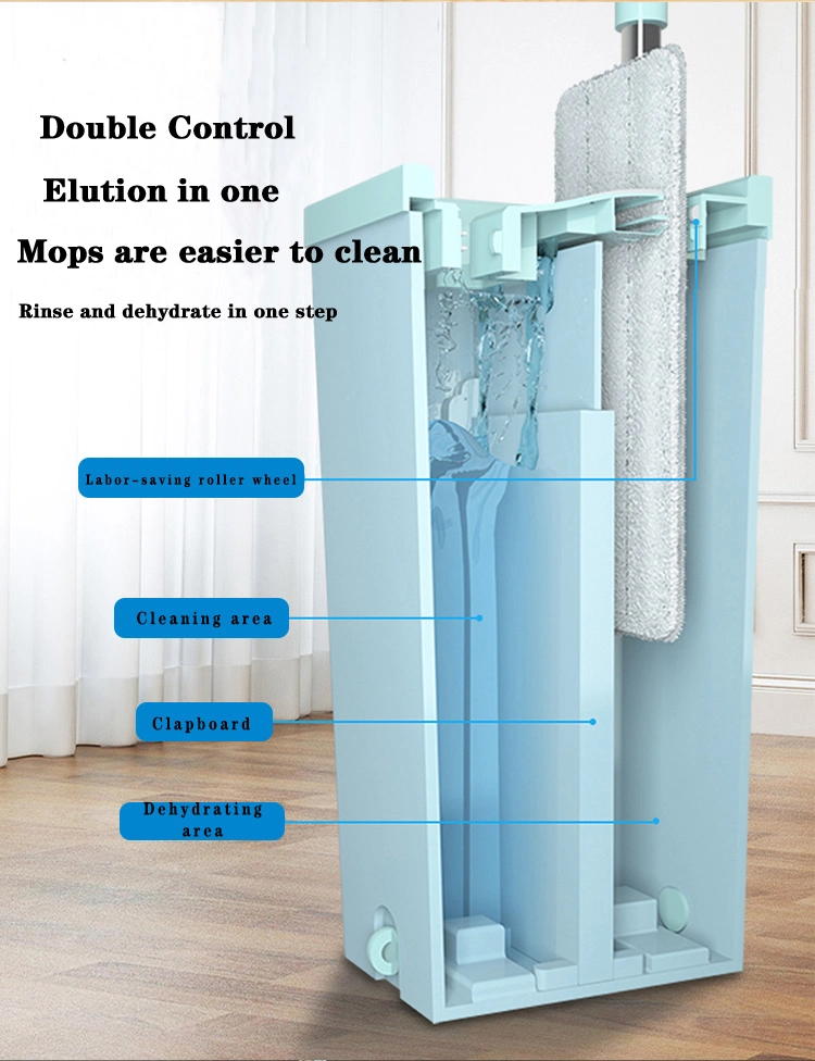 High Qualityfloor Cleaning Magic Flat Mop Microfibre Fabric Hand Free Mop with Bucket Set Water Squeeze Flat Mop