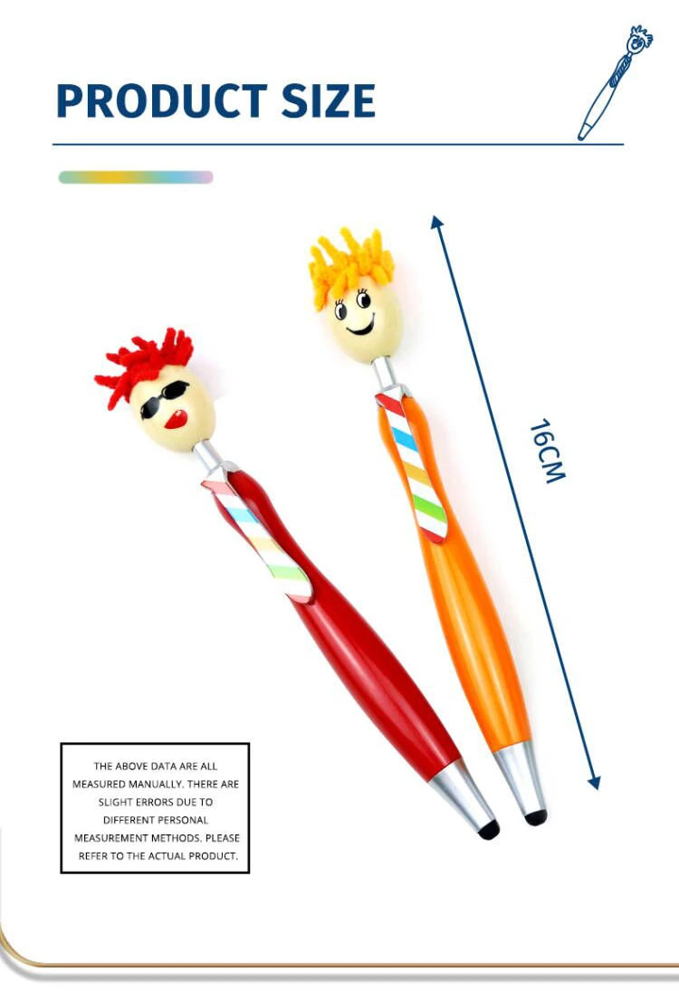 Wholesale Smile Face Doll Head Stylus Pen Plastic Ball Pen