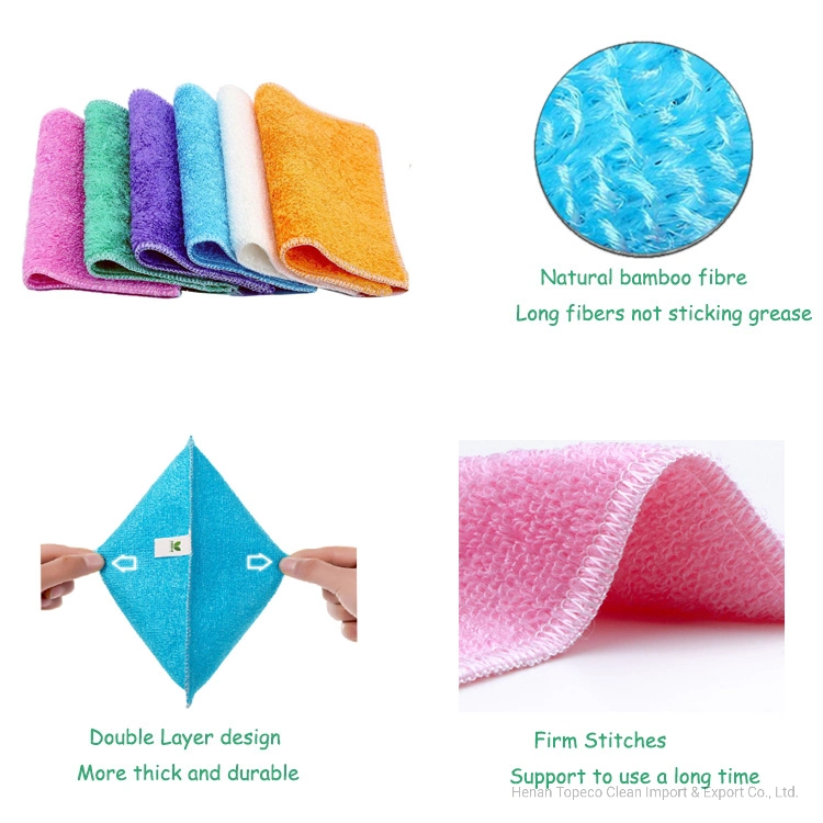 Topeco Degradable Multi-Color Customized Household Cleaning Bamboo Fiber Cloth Close to Skin