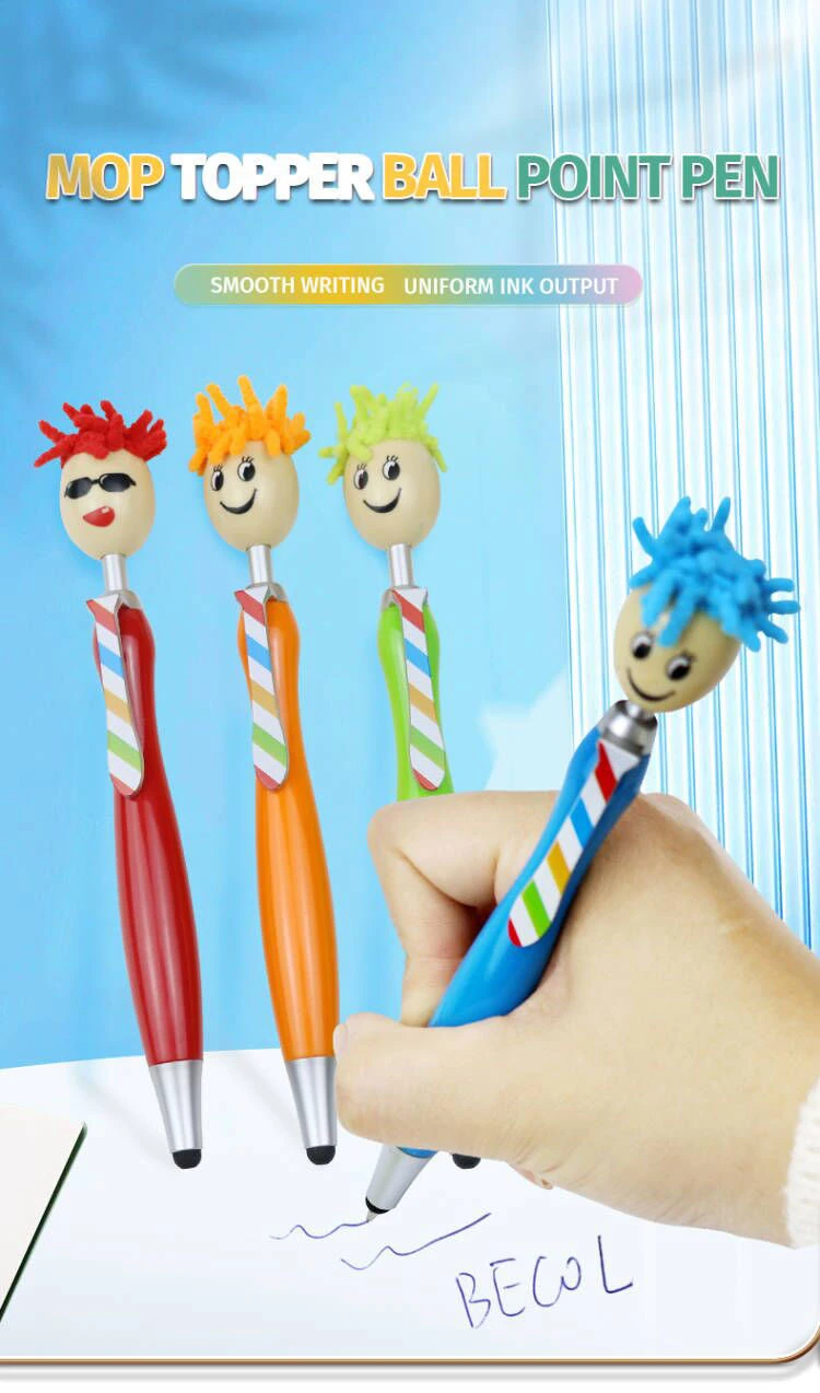 Wholesale Smile Face Doll Head Stylus Pen Plastic Ball Pen