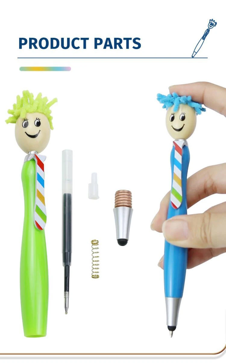 Wholesale Smile Face Doll Head Stylus Pen Plastic Ball Pen