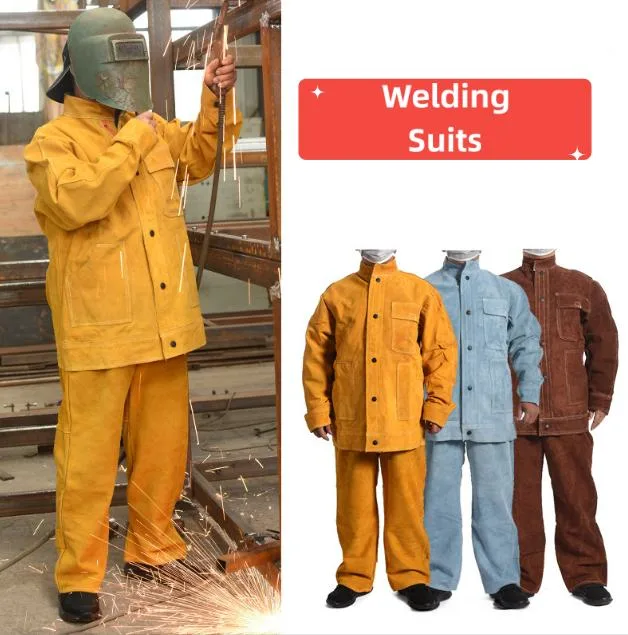 CE En11611 Thickened Ab Grade Cow Split Leather Welding Suits Safety Welder Clothing Body Protection
