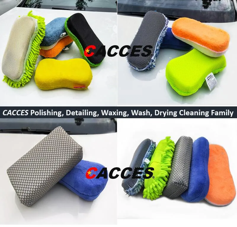 Cacces Car Care Cleaning Tool Auto Washing Kit Microfibre Applicator Pad, Wash Sponge, Microfiber Mitt, Car Cloth, Polish Pad, Wax Applicator, Foam Pad C101cws