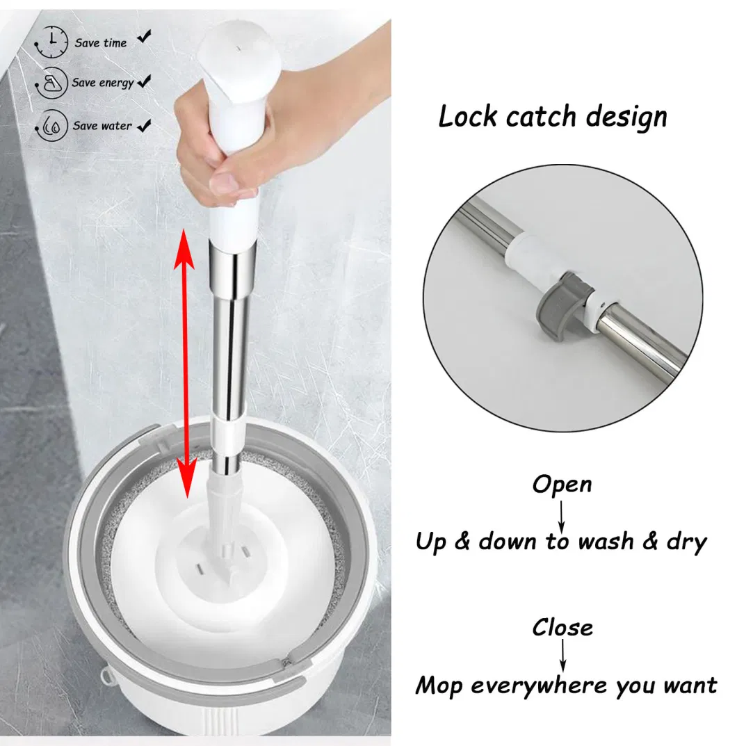 Round Handfree 360 Rotate Spin Flat Mop Bucket with Dirty Water Separated in Magic Wet and Dry Floor Cleaning