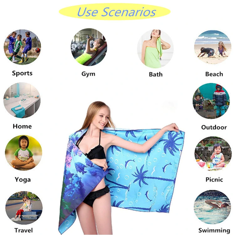 Custom Transfer Printing Microfiber Swimming Quick Dry Sand Free Beach Towel