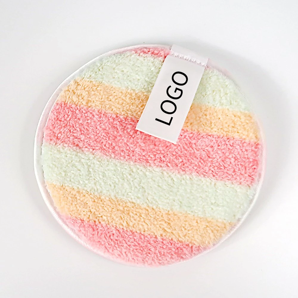 Private Label Custom Logo 12cm Makeup Removal Face Wash Face Cleaner Rainbow Color Skin Care Washable Reusable Makeup Remover Pads