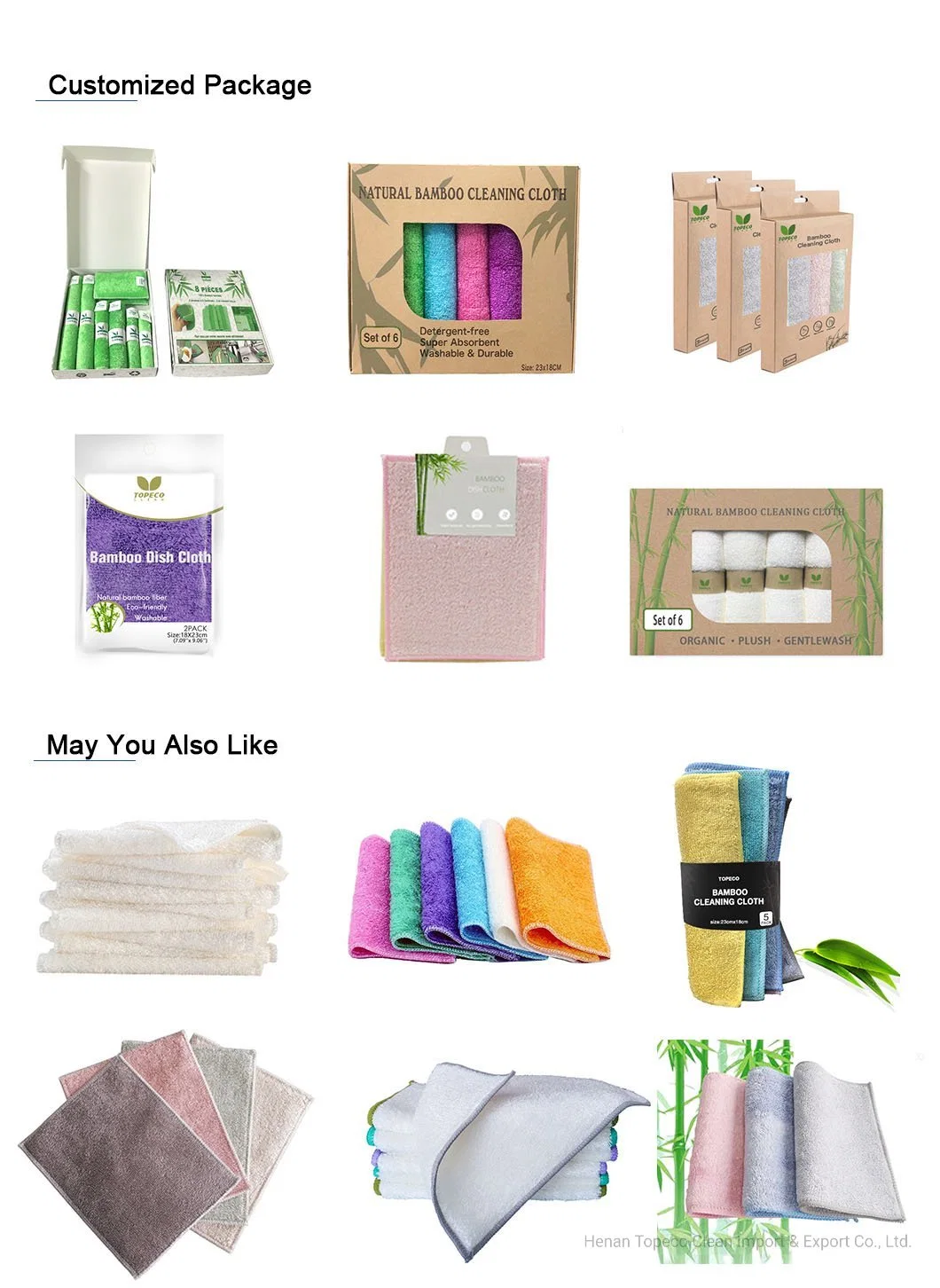 Topeco Degradable Multi-Color Customized Household Cleaning Bamboo Fiber Cloth Close to Skin