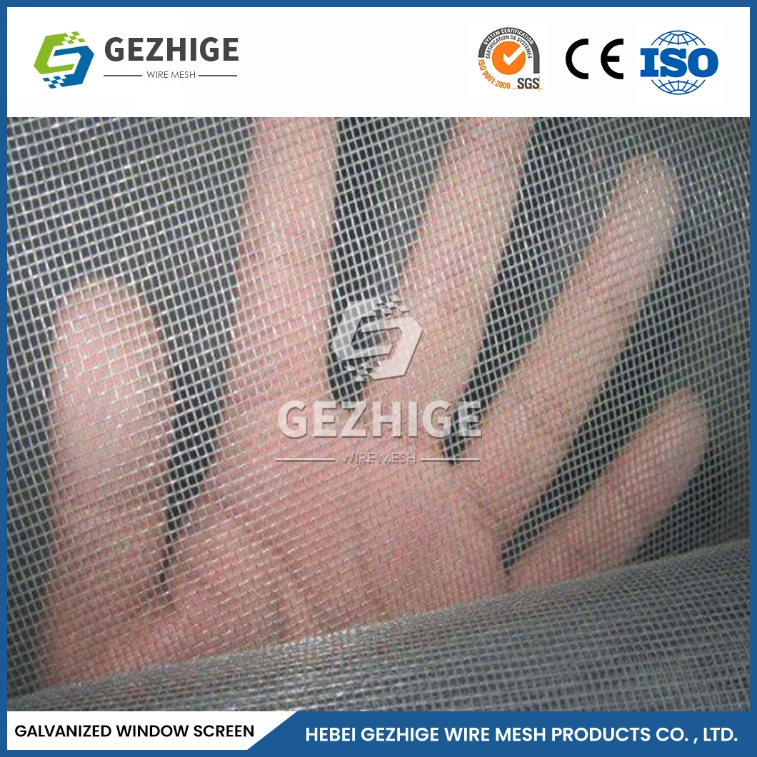 Gezhige OEM Custom Ready Made Window Screens Supplier 30m 100m Length Wrought Iron Window Screen China Plain Weave Galvanized Steel Wire Cloth for Window Screen