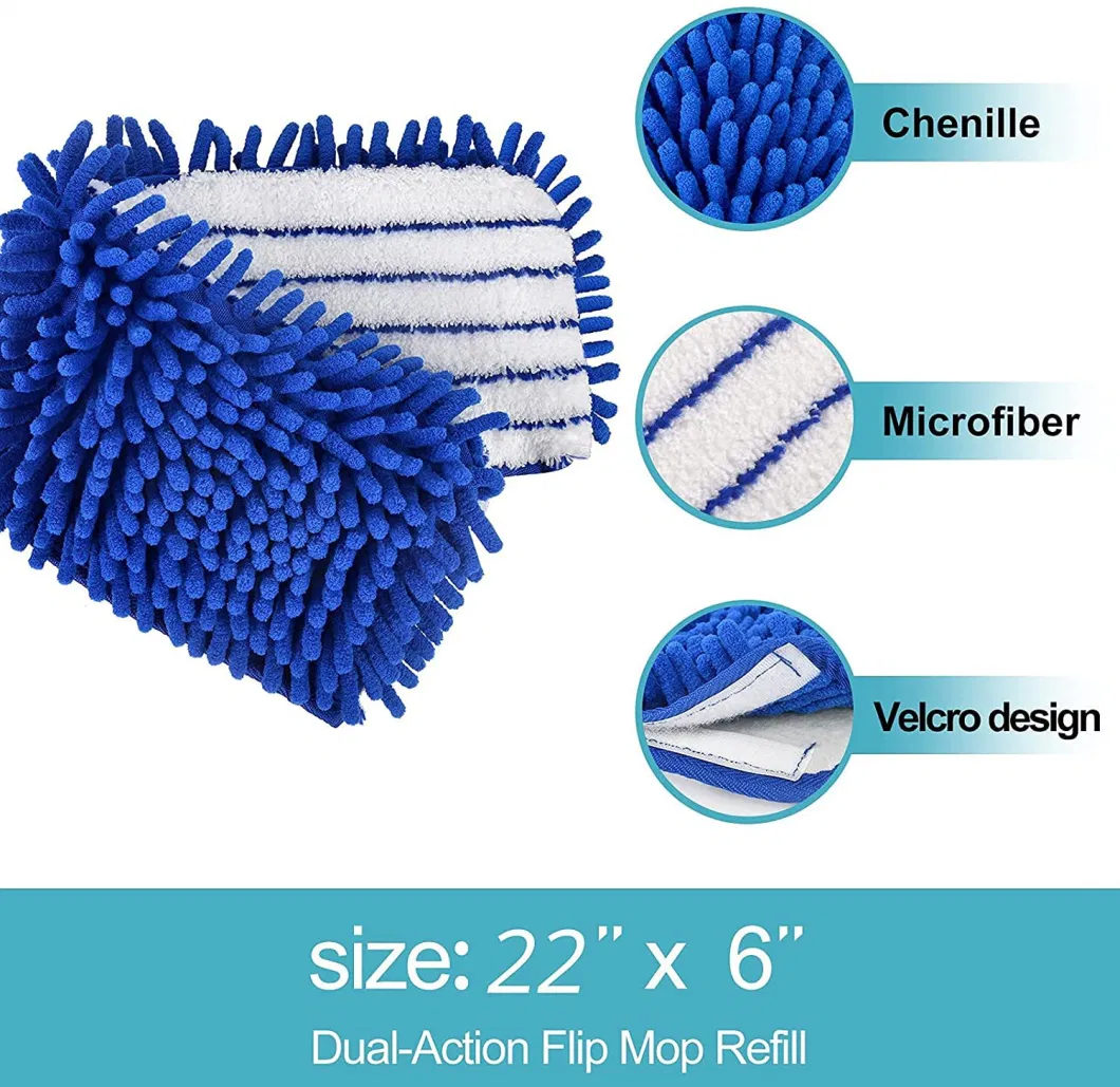 Esun Washable Double Sided All Surface Cleaning Microfiber Floor Dust Chenille Mop Pads for Dry Wet Use
