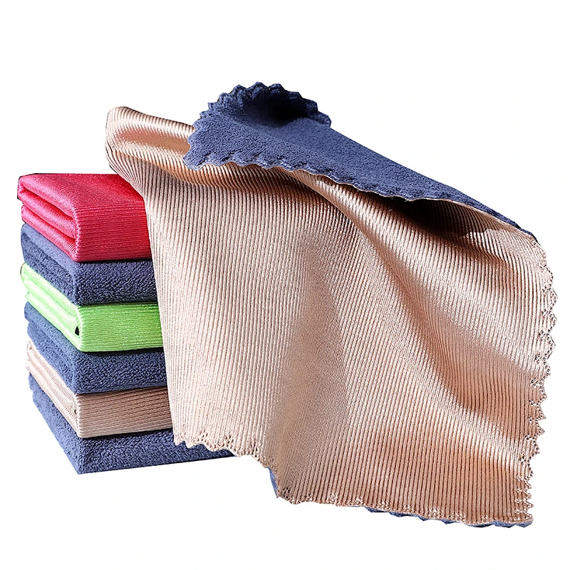 30*30cm Double-Sided Coral Fleece Microfiber Cleaning Cloth Glass Towel