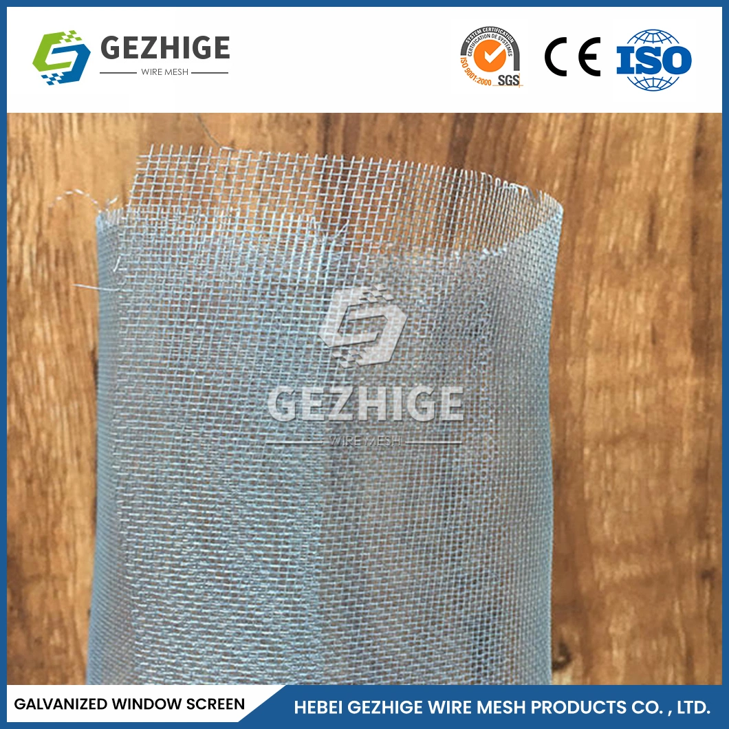 Gezhige OEM Custom Ready Made Window Screens Supplier 30m 100m Length Wrought Iron Window Screen China Plain Weave Galvanized Steel Wire Cloth for Window Screen