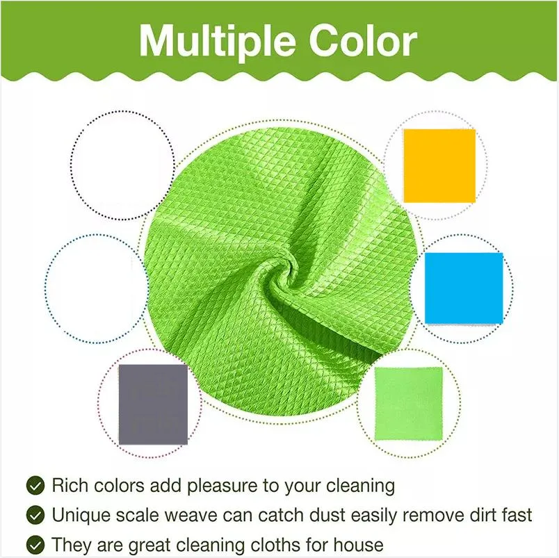 250GSM 30*30cm Fish Scale Microfiber Cleaning Cloth Kitchen Glass Towels