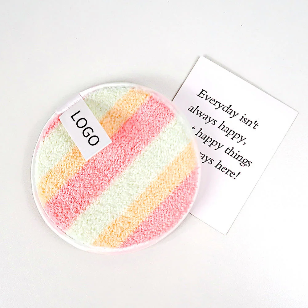 Private Label Custom Logo 12cm Makeup Removal Face Wash Face Cleaner Rainbow Color Skin Care Washable Reusable Makeup Remover Pads