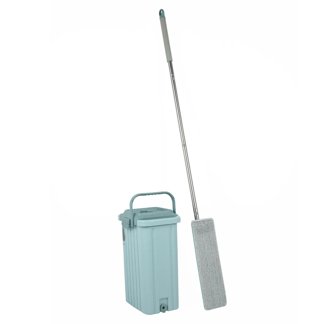 Floor Mop and Bucket Set, Flat Mop Bucket System 8 Reusable Microfiber Mop Pads Home Hardwood Mop and Bucket with Wringer Extended Stainless Steel Handle Mop