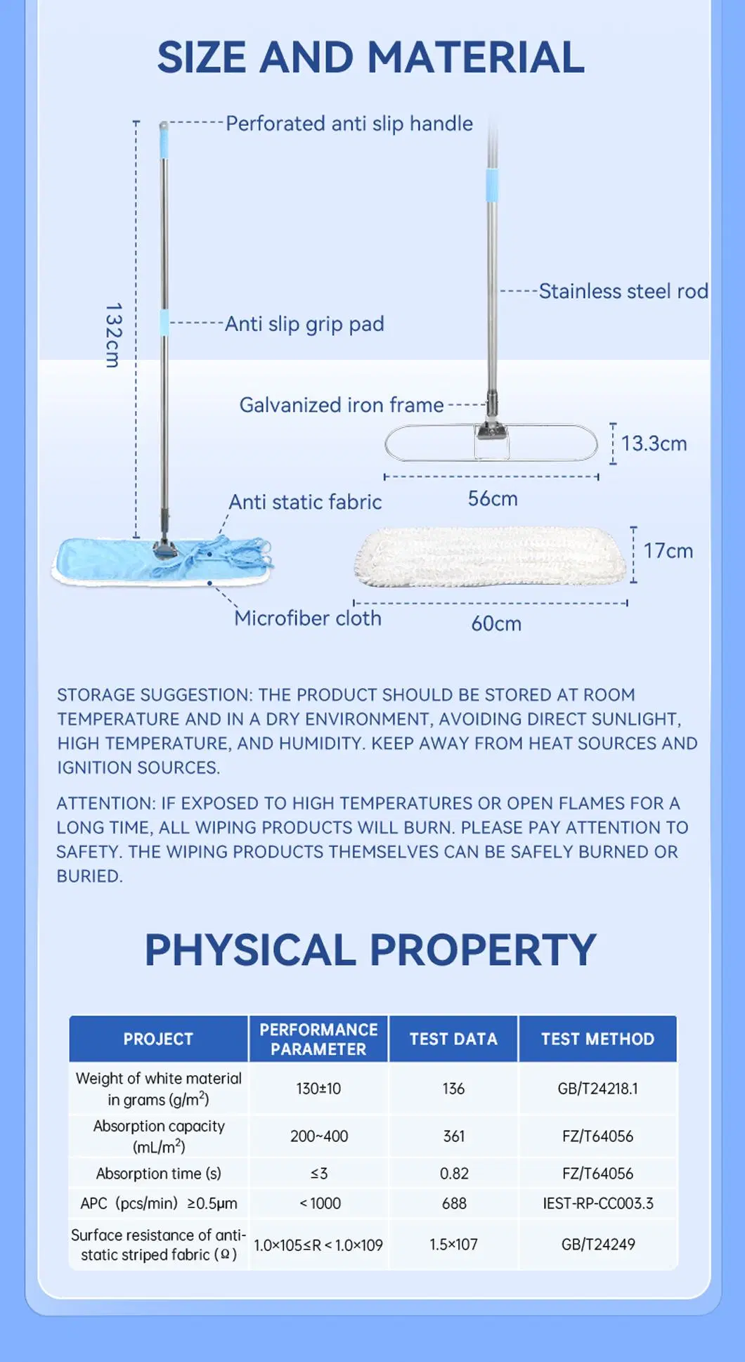 Adjustable Length High Performance ESD Anti Static Cleanroom Mop