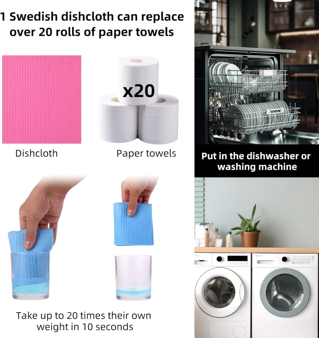 5 PCS Pack Reusable Digradable Swedish Absorbent Quick Dry Kitchen Dish Cloth