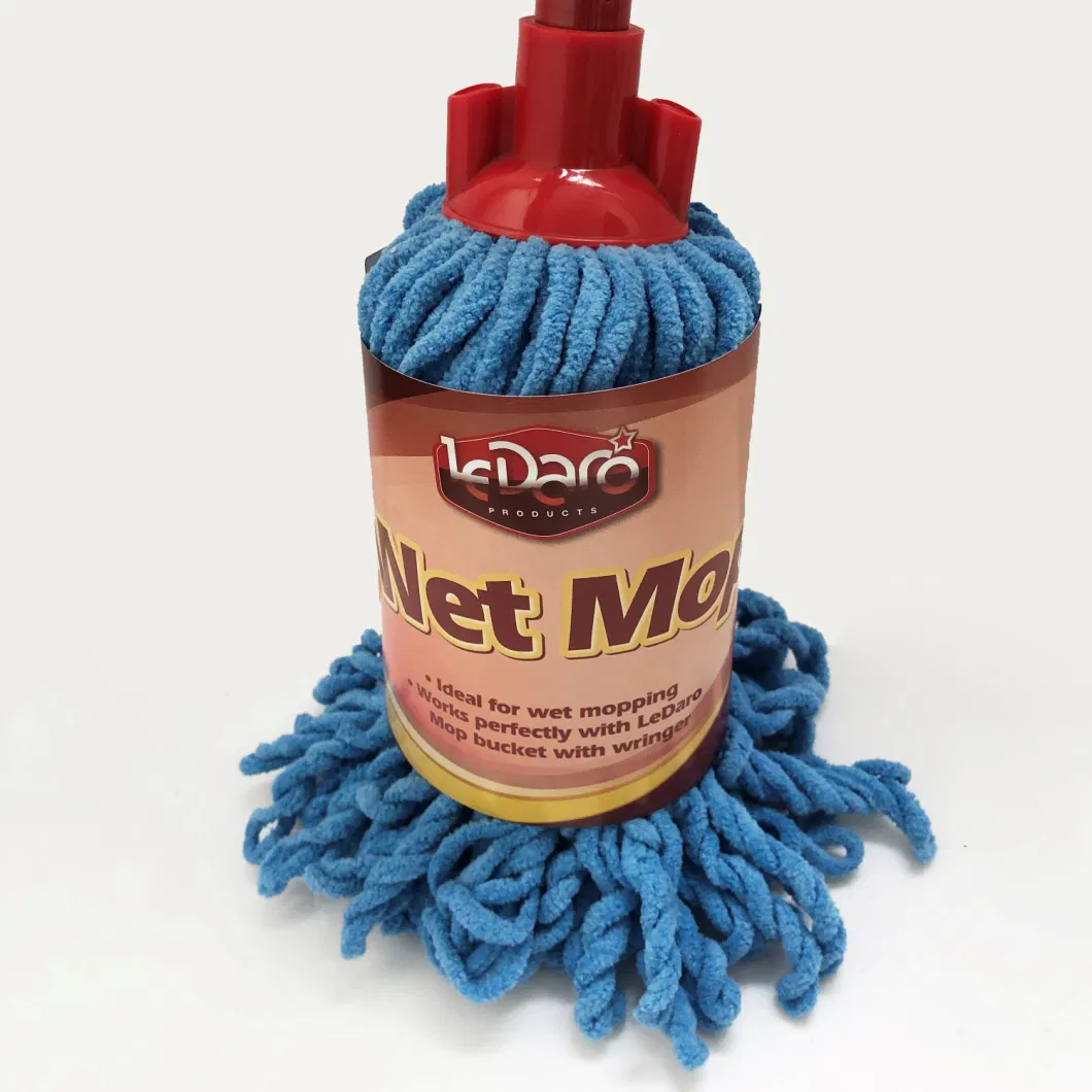 Customized Color Microfibre Wet Mop with Metal Handle Tton Mop 130 Grams in 100% Polyester Chenille Strip for Cleaning All Floor