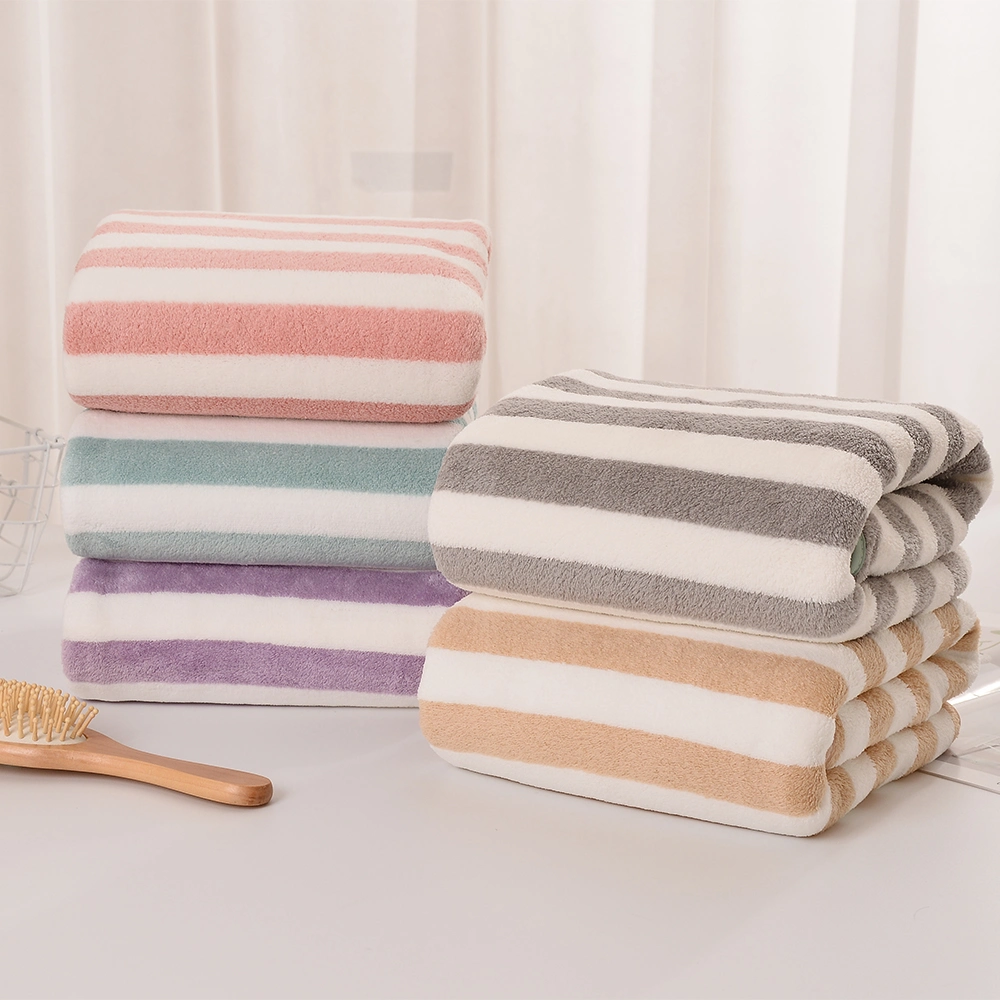Super Absorbent Soft Quick Dry Lightweight Cationic Strip Coral Velvet Microfiber Towel Set 4 Bath Towels 4 Hand Towels 4 Colors for Shower Pool Beach Bathroom