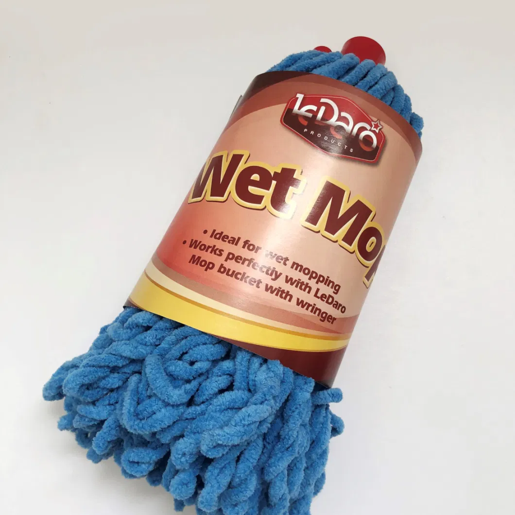 Customized Color Microfibre Wet Mop with Metal Handle Tton Mop 130 Grams in 100% Polyester Chenille Strip for Cleaning All Floor