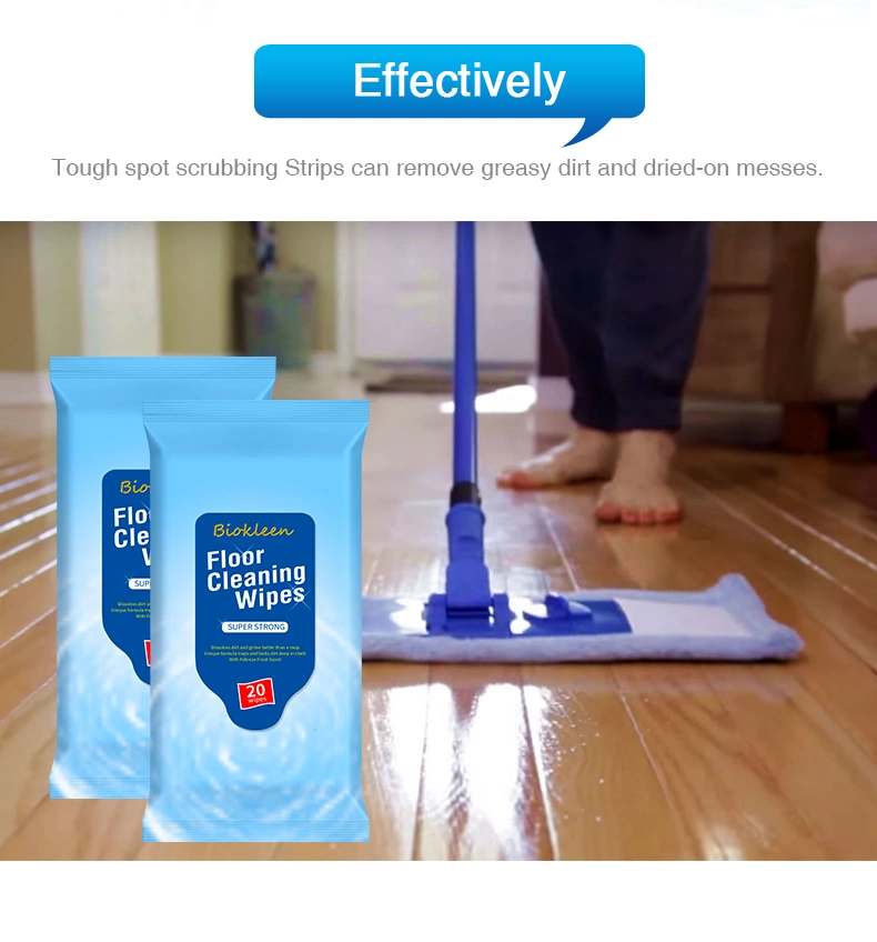 Biokleen Customize Free Sample Multi-Purpose PRO-Moistened Lemon Scent Household Wet Wipes Mopping Premium Wet Floor Wipes Wet Mop Pads for Floor Cleaning