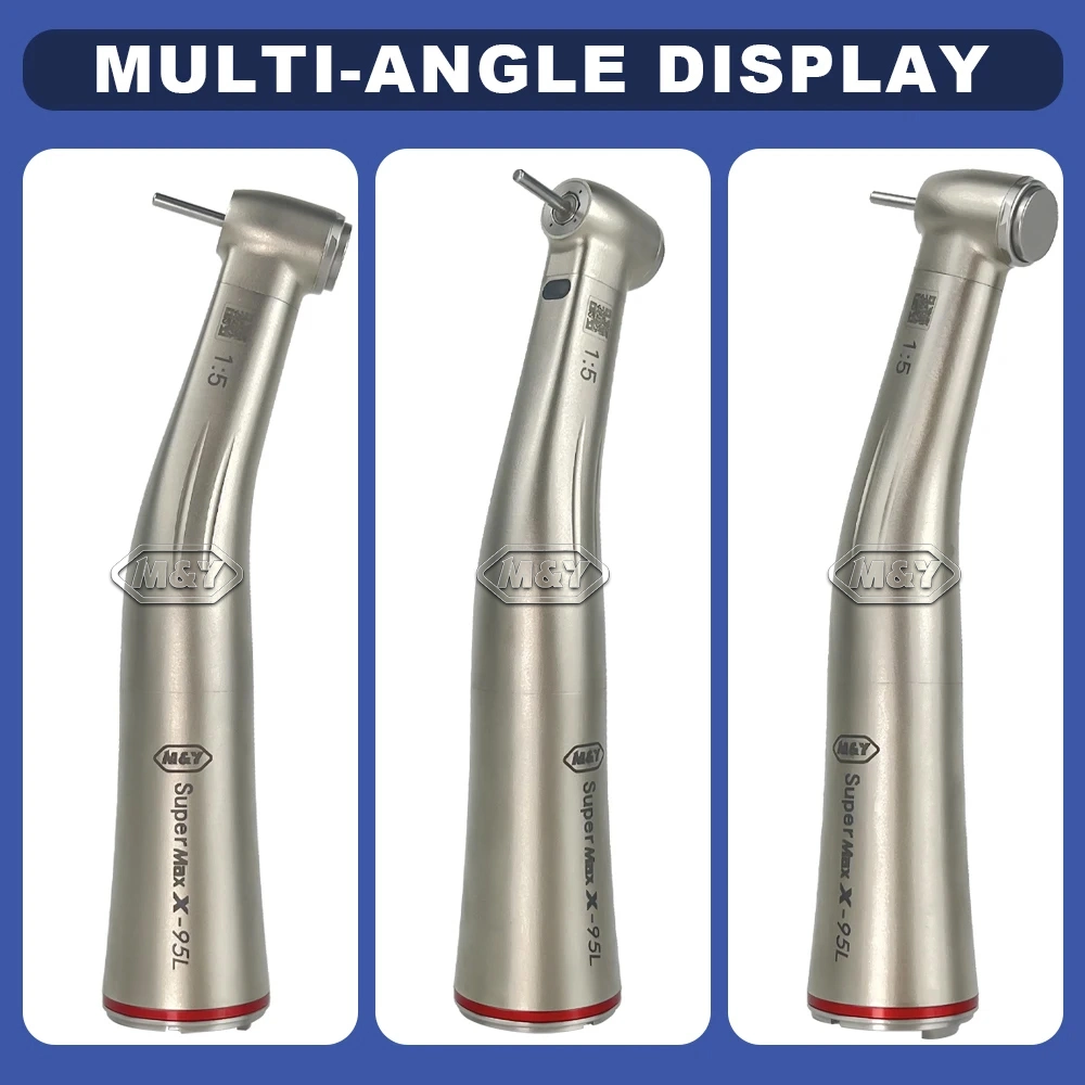 Dental Contra Angle Handpiece Standard Head Push Button 1: 5 Increasing Speed with Fiber Optic Red Ring X95L Turbine