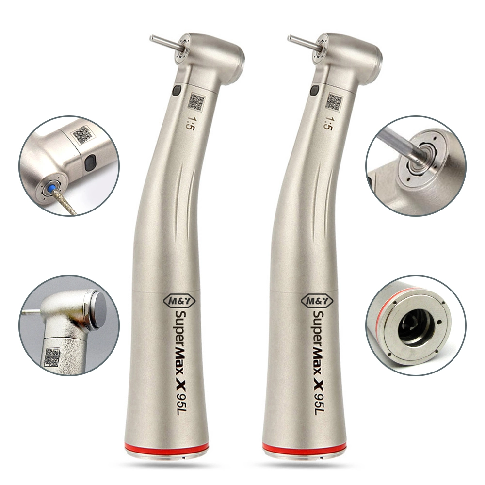 Dental Contra Angle Handpiece Standard Head Push Button 1: 5 Increasing Speed with Fiber Optic Red Ring X95L Turbine