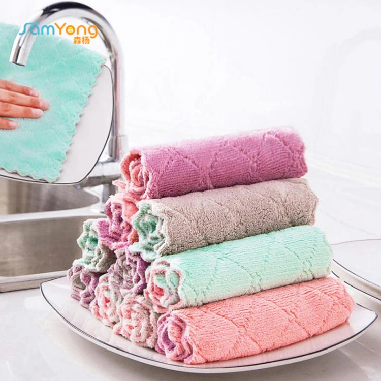Household Microfiber Absorbent Rags Coral Fleece Cleaning Cloths Kitchen Towels