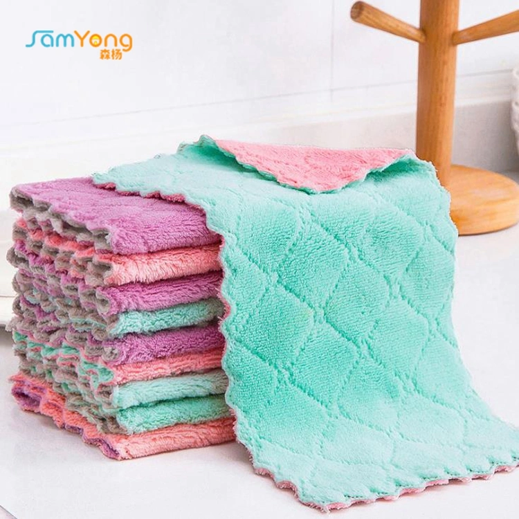 Household Microfiber Absorbent Rags Coral Fleece Cleaning Cloths Kitchen Towels