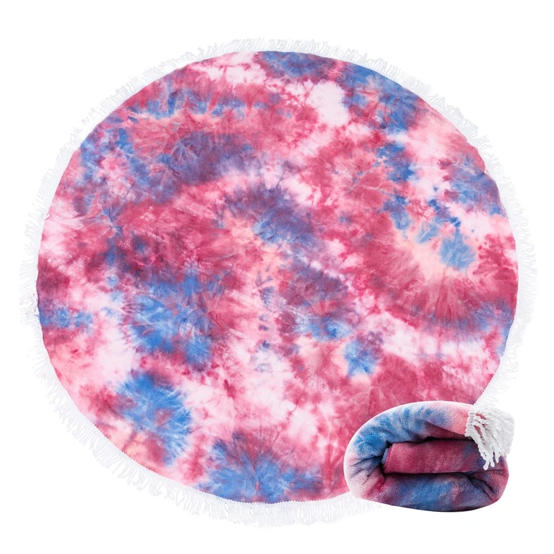 Multi-Purpose Hot Selling Tie-Dye Wholesale Microfiber Soft Round Beach Towel with Tassels