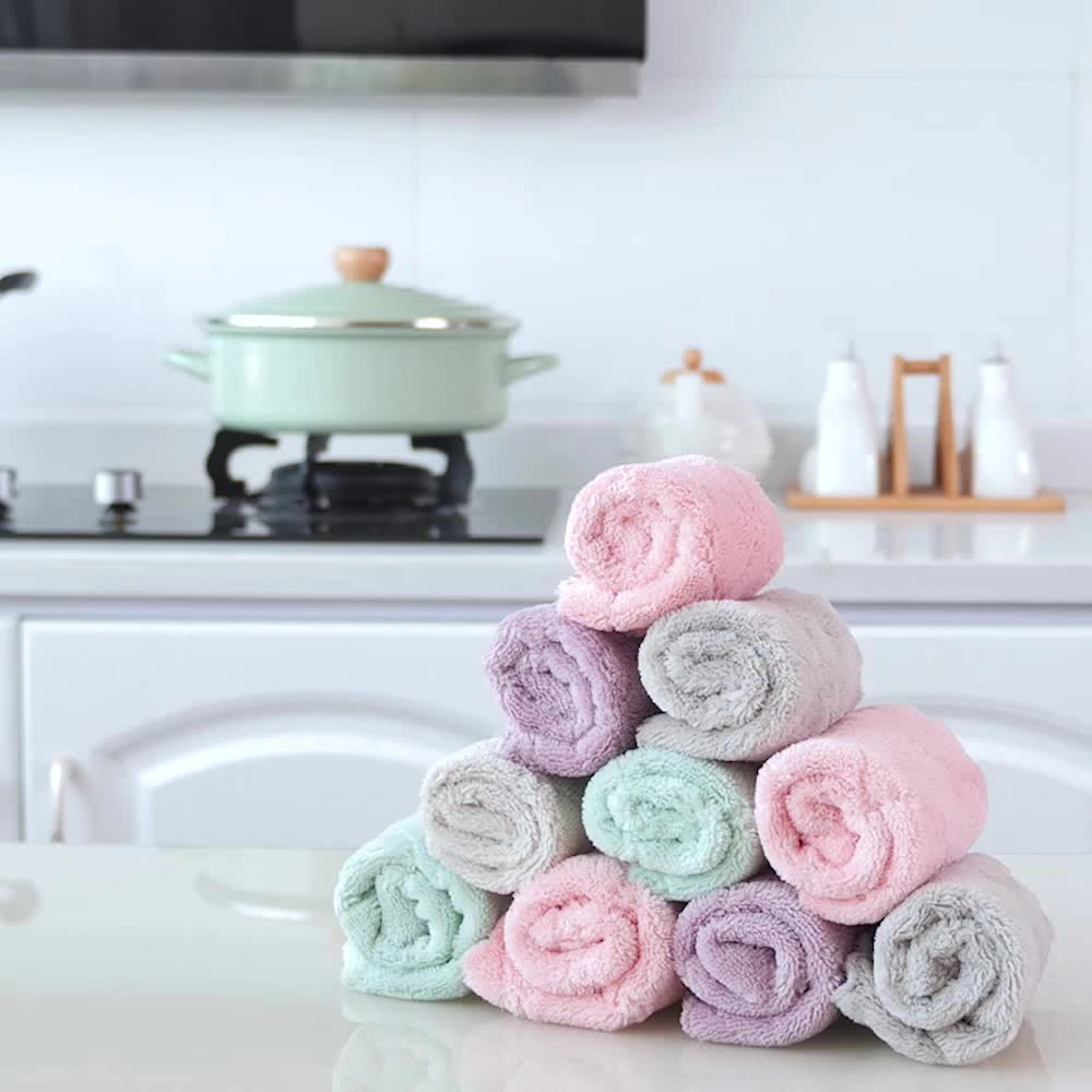 Home Kitchen Thickened Coral Fleece Absorbent Dish Cloth Rag