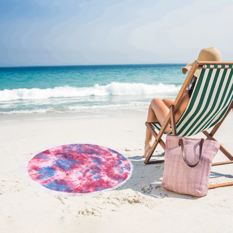 Multi-Purpose Hot Selling Tie-Dye Wholesale Microfiber Soft Round Beach Towel with Tassels