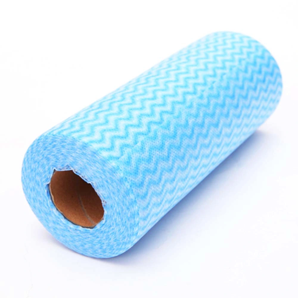 Blue Pink Grey Polyester and Viscose Disposable Nonwoven Cleaning Cloth Rolls for Kitchen and Home