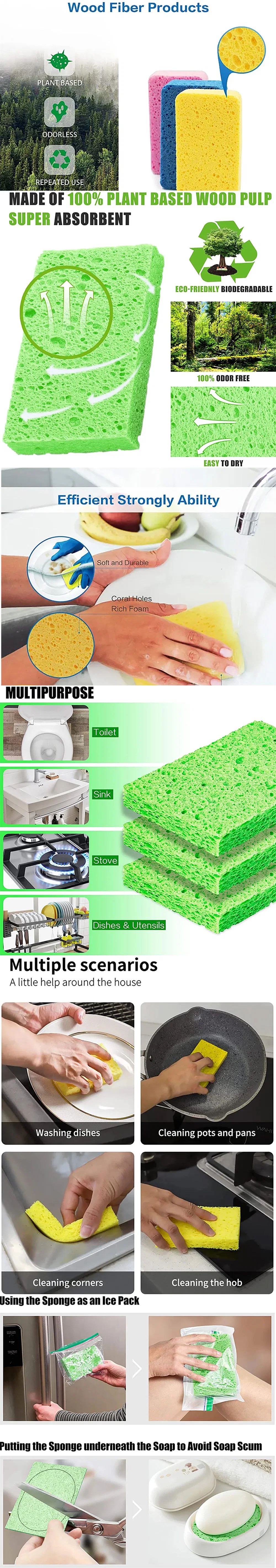 Organic Cellulose Sponge Scouring Pad Biodegradable Dish Wash Eco-Friendly Sponge Cloth