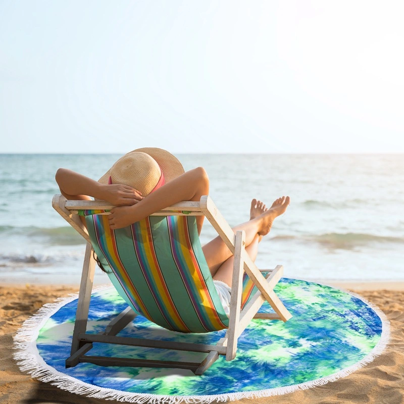 Multi-Purpose Hot Selling Tie-Dye Wholesale Microfiber Soft Round Beach Towel with Tassels