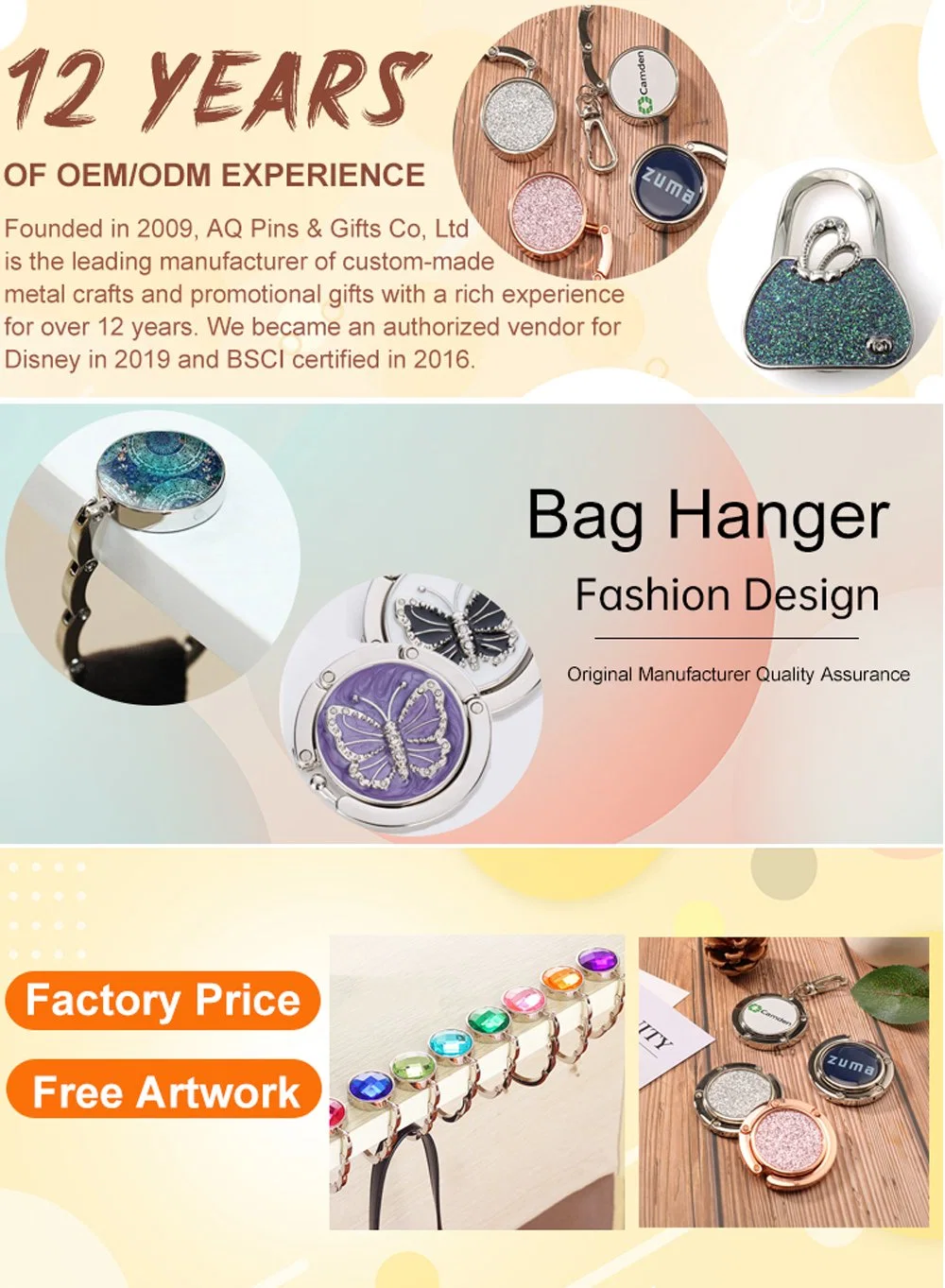 Wholesale Designer Portable Gold Table Metal Sublimation Blank Purse Bag Holder Hook Strap
