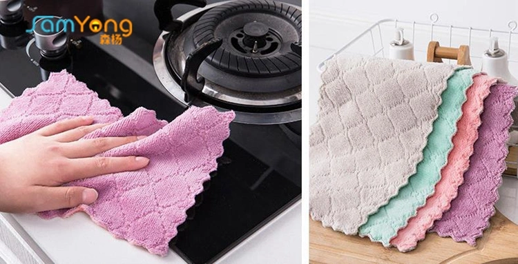 Household Microfiber Absorbent Rags Coral Fleece Cleaning Cloths Kitchen Towels