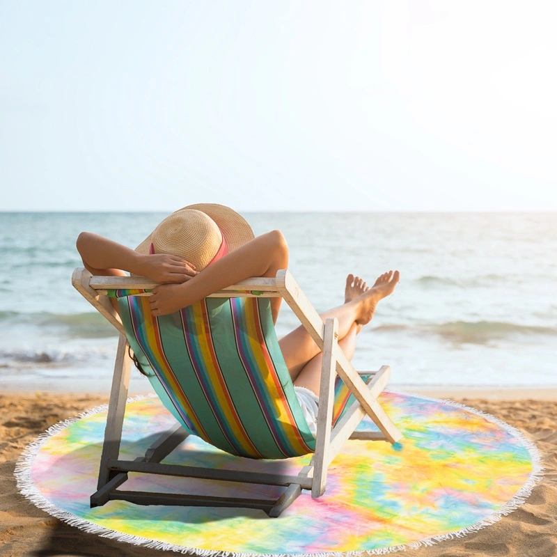 Multi-Purpose Hot Selling Tie-Dye Wholesale Microfiber Soft Round Beach Towel with Tassels